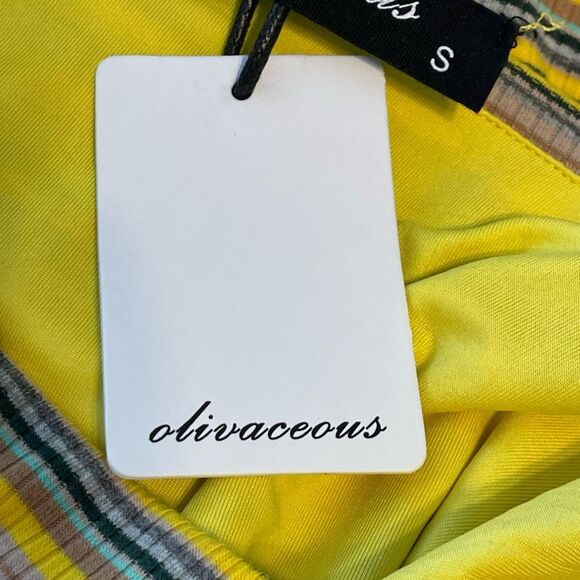 Olivaceous Strapless Top Yellow Tan Black Blue Striped Stretch Knit S - Picture 5 of 11